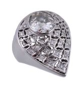 A diamond dress ring, the pierced pear shaped panel with brilliant cut diamond accents, and a