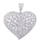 A diamond heart pendant, pave set throughout with brilliant cut diamonds, to a brilliant cut