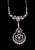 A diamond pendant, the openwork circular panel set throughout with brilliant cut diamonds with a