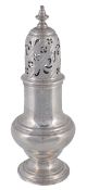 A late George II silver baluster sugar caster by Samuel Wood, London 1754, with a bell shaped