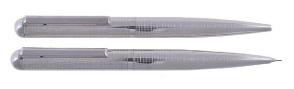 Settelaghi, a silver ballpoint pen and mechanical pencil, the ballpoint pen with cross hatch