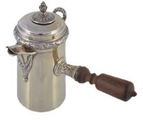 A French silver gilt straight-tapered small chocolate pot by Risler & Carre, Paris, 1838-1972 1st
