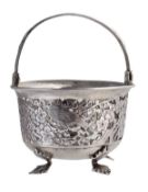 A Chinese export silver swing handle sweet basket by Tuck Chang & Co., Shanghai (TC and a chop