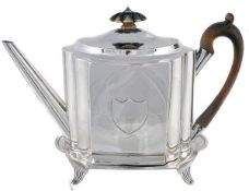 A George III silver shaped rectangular tea pot on stand by Henry Chawner, the tea pot London 1794,