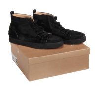 Christian Louboutin, Rantus Orlato men`s flat high top sneakers, in black pony skin with leather