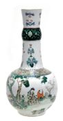 A Chinese famille verte vase with globular body decorated with a continuous garden scene featuring