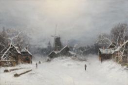 Nils Hans Christiansen (1850-1922), A winter landscape, Oil on canvas, Signed lower left, 51 x 76cm