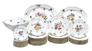 A Herend porcelain ?Market Garden? pattern part dinner service, 20th century, comprising; twelve