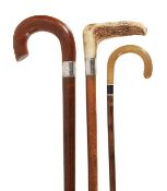 A George V snakewood and white metal mounted walking stick, the collar dated for 1925, and