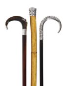 An early George V silver and horn mounted hardwood walking stick, the collar hallmarked for