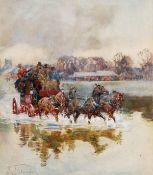 ARR - Lionel Edwards (1878-1966), Coach and horses crossing a ford, Watercolour and bodycolour,