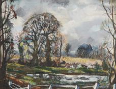 ARR - Rowland Suddaby (1912-1973), Norfolk landscape, Oil on board, Signed lower right, 37 x 48cm (