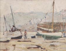 ARR - John Anthony Park (1880-1962), Habour Scene with two beeched boats, Oil on panel, Signed