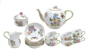 A Herend Porcelain ?Queen Victoria? pattern part tea service, 20th century, comprising; a bullet-