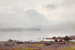 George Drummond Fish (1876-1938), Loch Hope, Loch scene under mist, Two watercolours, One signed