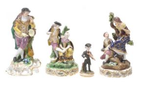 Four assorted Derby figures, various dates 19th century, comprising; ?the shoe-maker?, 18cm high,