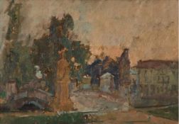 Martin Yeoman (b. 1953), Prato Della Valle at dusk, Padova, Oil on canvasboard, 29 x 42cm (11 1/2 x