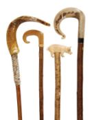 A horn mounted hazel walking stick or shepherd?s crook, second half 20th century, the grip