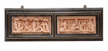 ?Gethsemane? and ?The Foot of the Cross?, a pair of Doulton & Co, Lambeth pale terracotta panels by