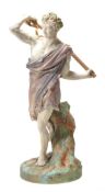 A large Royal Worcester ?shot enamel? model of a Satyr, circa 1891, 69cm high, puce marks, model