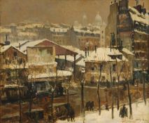 ARR - Jules Eugène Pages (1867-1946), A snowy town scene, Oil on canvas, Signed lower right, 46 x