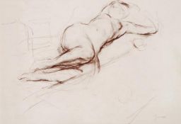 ARR - Martin Yeoman (b. 1953), Nude lying back, Brown chalk, Signed lower right, 34 x 49cm (13 1/4