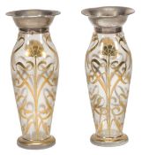 A pair of Art Nouveau clear glass vases with silver collars by Joseph Rodgers & Sons, Sheffield