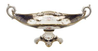 A Coalport two-handled oval tazza, early 20th century, decorated in the Sevres style, 47cm in