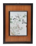 A set of four Chinese famille rose rectangular plaques decorated with quails, pheasants, cranes and