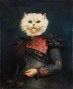 ARR - Thierry Poncelet (b. 1946), Cat portrait, Oil on canvas, Signed lower left, Unframed, 84 x
