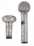 A Victorian silver system walking stick handle, hallmarked for London 1887, the spiral moulded