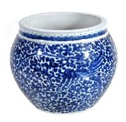 A Chinese blue and white bowl decorated with a pair of phoenixes amid scrolling tendrils and below