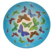 Sally Tuffin for Dennis China Works, a Butterfly large plate, the wings multi coloured, painted and