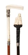 A George V palmwood, silver and marine ivory mounted lady?s walking stick, the collar hallmarked