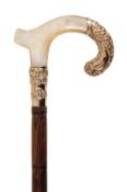 A Victorian gold and mother-of-pearl mounted bamboo lady?s walking stick, late 19th century, the