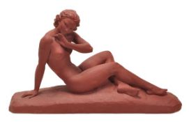Ugo Cipriani, (Italian, 1887 - 1960), Female nude, red painted terracotta, portrayed as reclining,