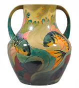 Sally Tuffin for Moorcroft, a Carp twin handled baluster vase, tubeline decorated with several