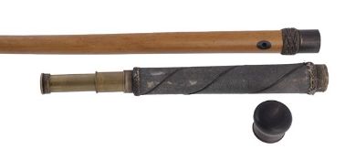 A shagreen and horn mounted malacca system walking stick fitted with a telescope, late 19th