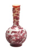 An unusual pink overlay Peking glass bottle vase, Qianlong period, with globular body and tall, the