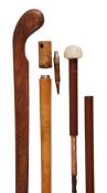 A malacca and metal mounted system walking stick, early 20th century, the stained beech grip
