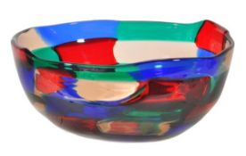 Fulvio Bianconi for Venini, a glass Pezzato bowl, designed 1950, fused coloured glass panels in the