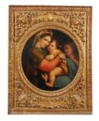 After Raphael, Madonna Della Sedia, Oil on canvas, Tondo, Inscribed NGordigiano copiano 1857 on