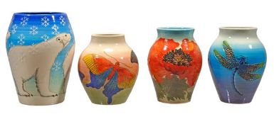 Sally Tuffin for Dennis China Works, four medium vases, comprising Polar Bear, 2001, 16.5cm high;
