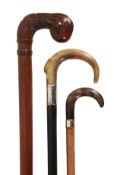 A Victorian tortoiseshell and gilt metal mounted stained hardwood walking stick, late 19th century,