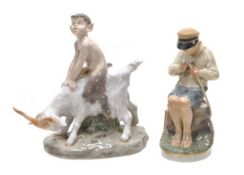 Two Royal Copenhagen figures, various dates 20th century, comprising; a faun on a goat, 21cm high