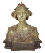 Harmonia, an Art Nouveau terracotta bust of a maiden by Goldscheider, circa 1900, modelled looking