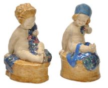 Phoebe Stabler for Hammersmith Pottery, two figures of Buster Boy and Buster Girl, painted in