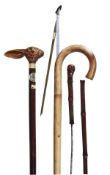 A bamboo and metal mounted system walking stick, second quarter 20th century, the crook handle