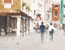 ARR - John Yardley (b.1933), Riva Tera, Venice, Watercolour, bodycolour and pencil, Signed lower