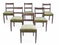 A set of six Regency mahogany dining chairs, circa 1815, each reeded rectangular back with